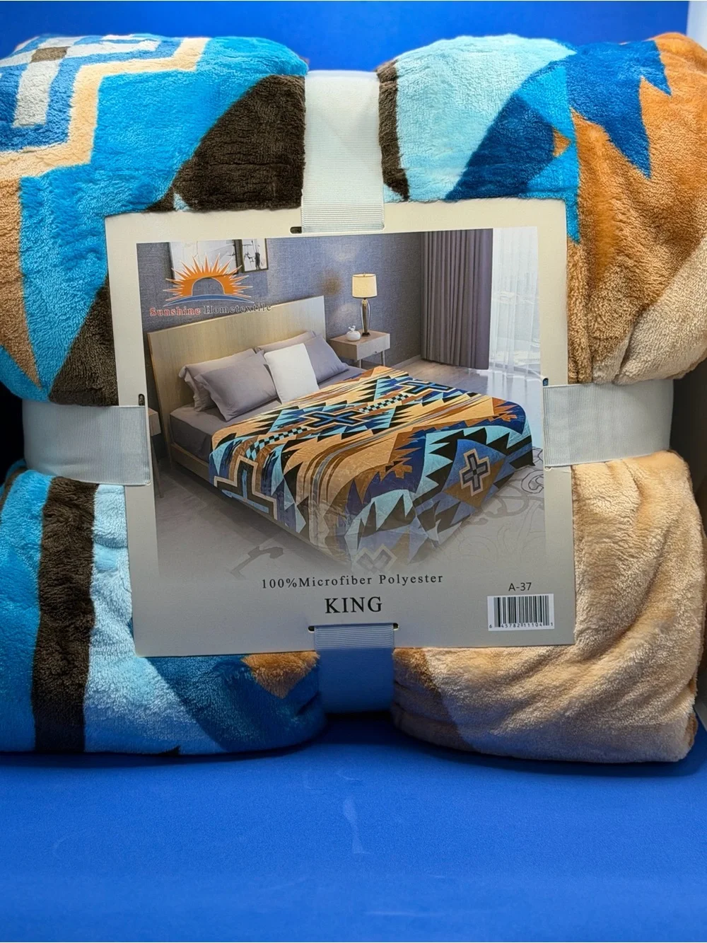 New king size Flannel Blanket Aztec blue Black Brown white soft thick cozy